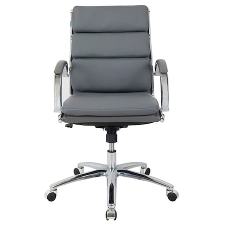 Interion By Global Industrial Interion Antimicrobial Bonded Leather Modern Ribbed Executive Chair, Charcoal Gray 695640GY-AM